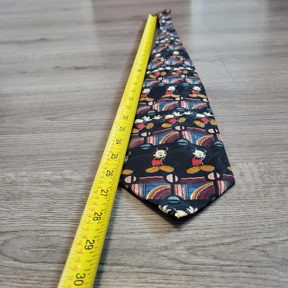 Mickey Unlimited Disney Mickey Mouse Vintage Geometric Necktie Black 80s 90s Tie